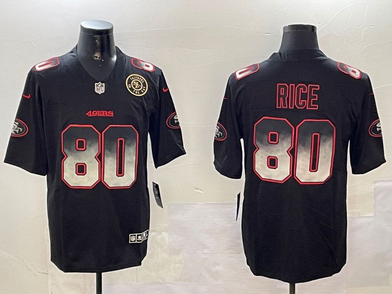 Men San Francisco 49ers #80 Rice Black Nike Smoke Fashion 2024 Limited NFL Jersey style 4